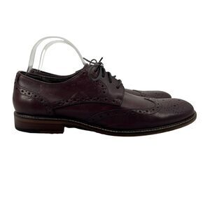 Joseph Abboud Mens 10 Dress Shoe Eggplant Wingtip Oxford Brogue Perforated